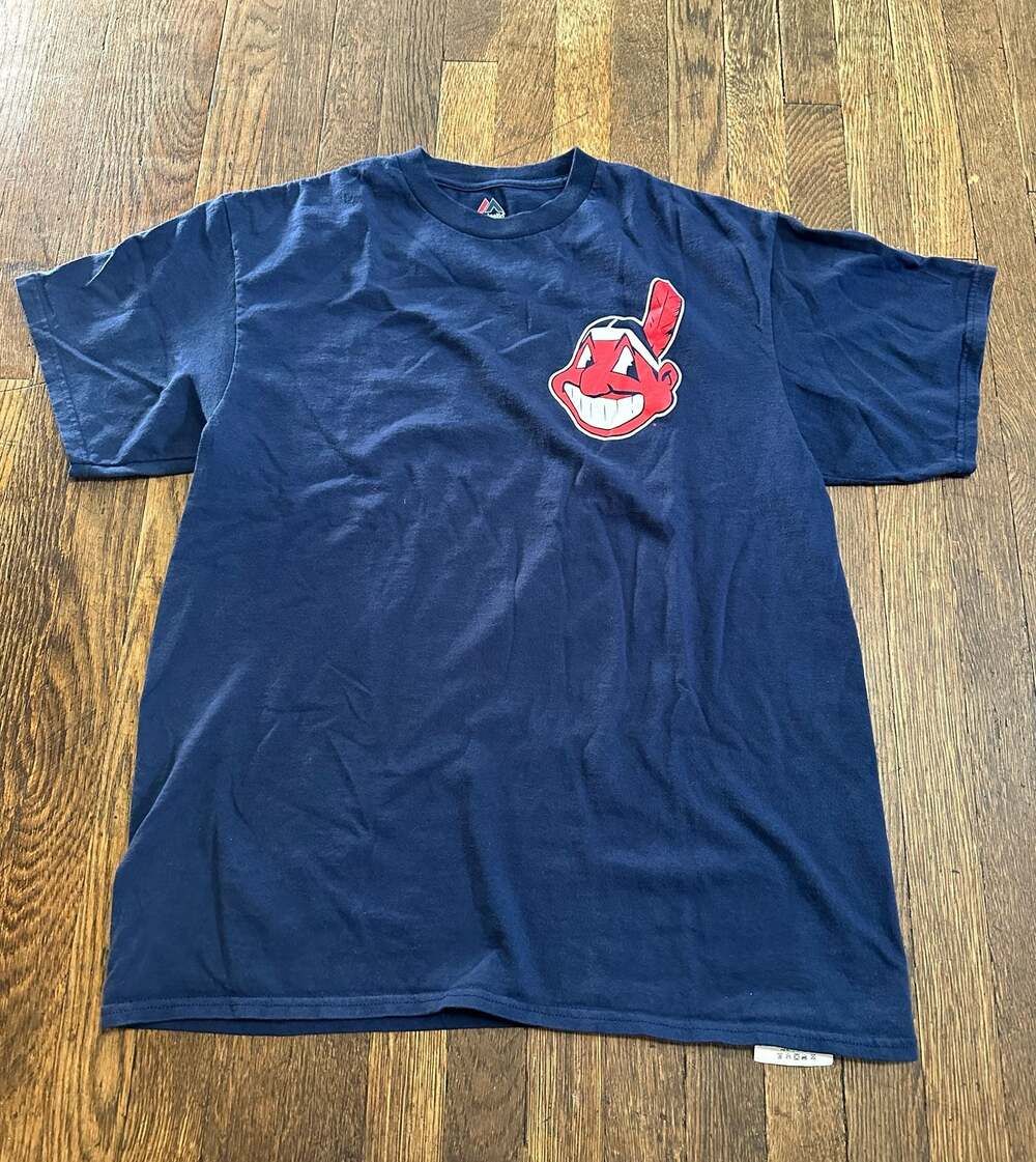 Majestic Cleveland Indians Chief Wahoo MLB Graphic Navy T-Shirt Large